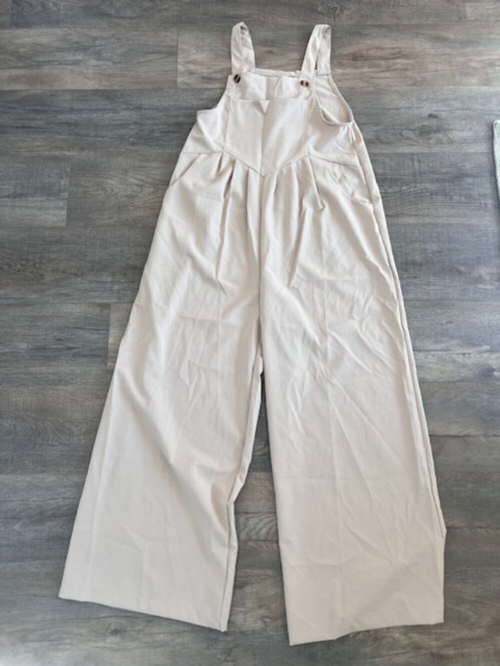 Beige Wide Leg Overall Jumpsuit – Size S - Picture 2 of 4